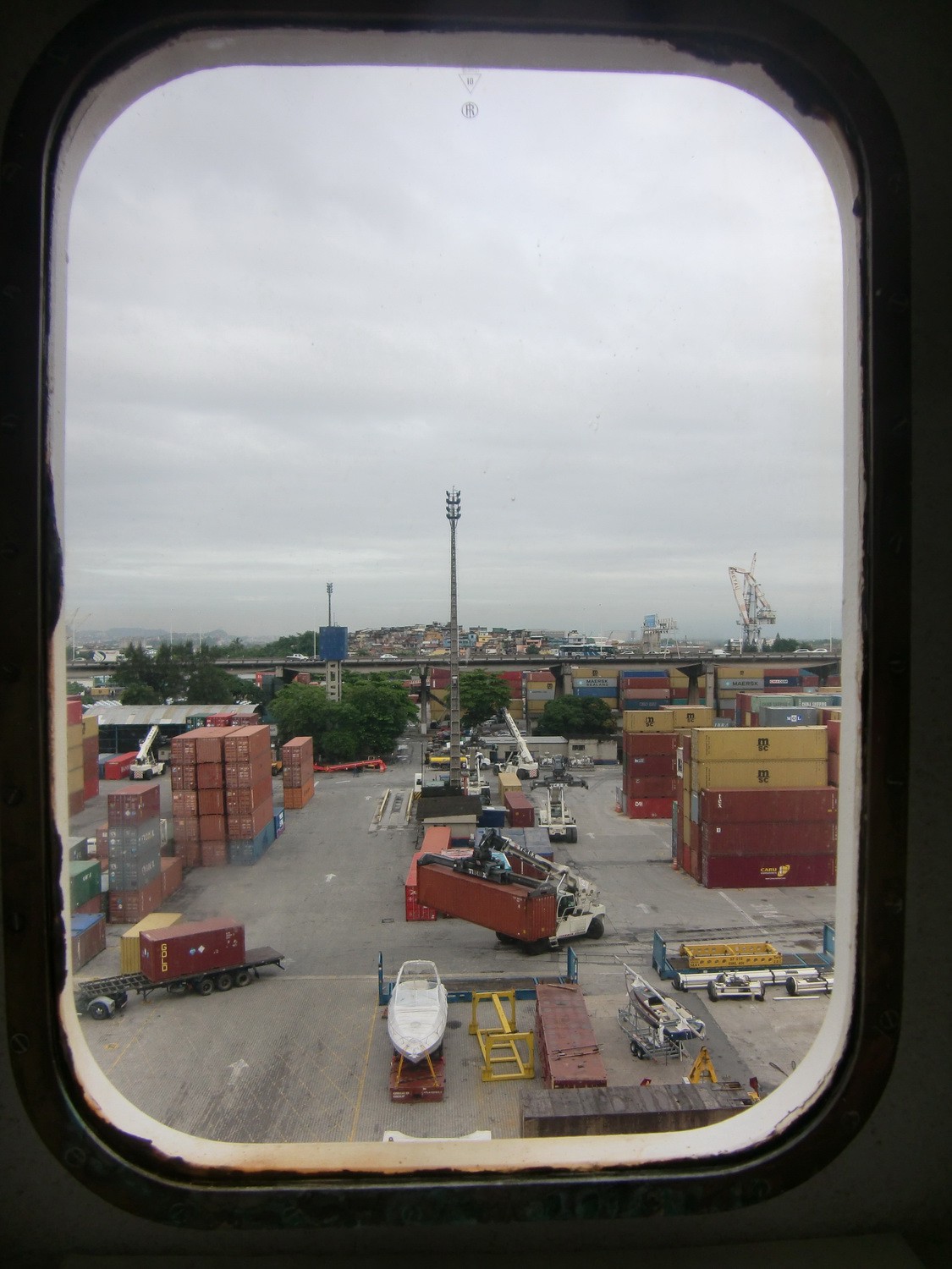 View from our cabin window: The port of Rio